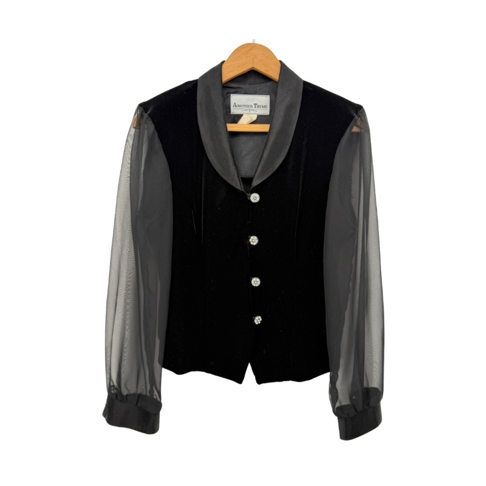 Another Thyme VTG Velvet Sheer‎ Sleeve Whimsy Goth Rhinestone Party Jacket PM
